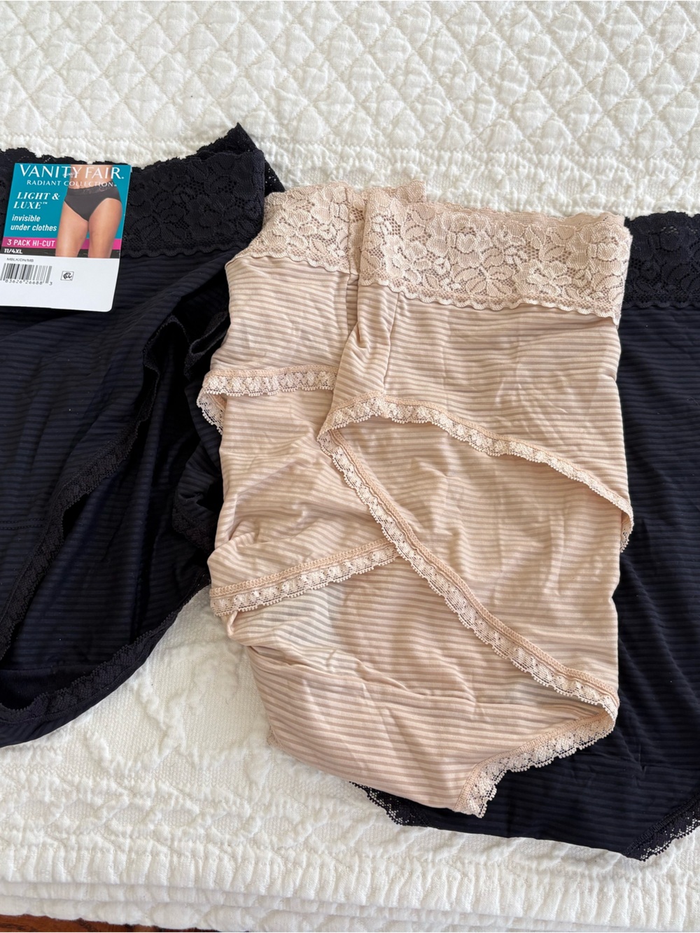 Vanity Fair Lace-Trim Briefs Black Nude 3 Pairs Pack NWT Size 4XL